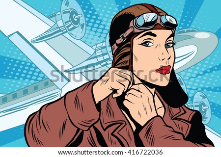 girl pilot prepares for departure