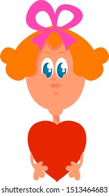 Girl with pink bow, illustration, vector on white background.