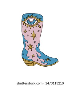 Girl Pink Cowboy Boot Boho Texas Woman Vector Clipart Illustration Sticker