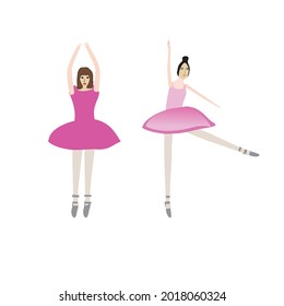 girl in pink with different dance moves, ballerina dance, vector illustration