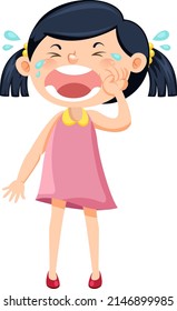 A girl in pink dress crying cartoon character illustration