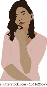 Girl in pink dress, illustration, vector on white background.