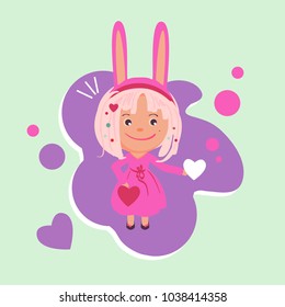girl in a pink dress with rabbit ears