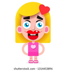 Girl In Pink Dress Smiling Vector Illustration On White Background
