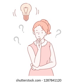 Girl in pink feels confused in line style