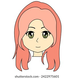 girl with pink hair, peach, drawing of a girl