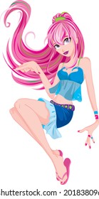 girl with pink hair sit