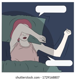 The girl with pink hair is sleeping. Comics design with speech bubble.