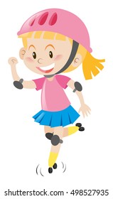 Girl in pink helmet rollerskating illustration