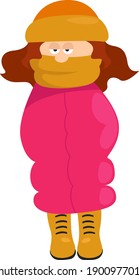 Mädchen auf rosafarbener Jacke, Vektorgrafik auf weißem Hintergrund.