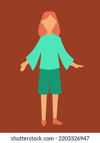 girl with pink long hair standing with a casual looks facing front flat vector illustration element template