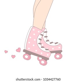 girl in pink rollers cute vector cartoon illustration