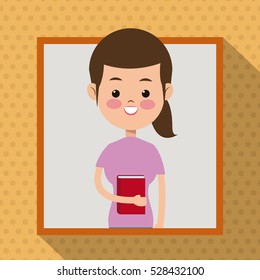 girl pink shirt book student frame dot shadow background
