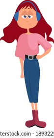 Girl with a pink shirt illustration, vector on a white background.