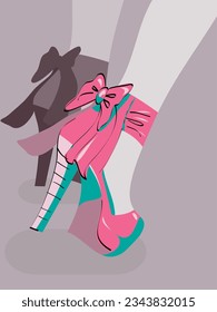 The girl in the pink shoes. Fashion girl.
Vector illustration. 