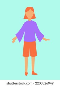 girl with pink short hair standing with a casual looks facing front flat vector illustration element template