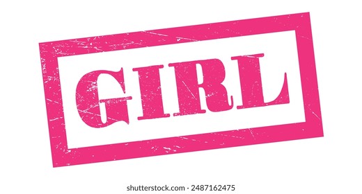 Girl pink square grunge stamp isolated in white background.Vector illustration.