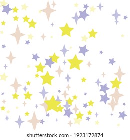 Girl Pink Stars Mystery White Print Composition. Purple Winter Four-pointed Night New Year Ornament. Pastel Christmas Magic Yellow Santa Background. Kids Holiday Children Color Sky Design Pic.