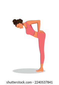 A girl in a pink suit is doing yoga in a tilt asana pose on a white background vector graphic