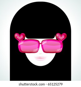 Girl in pink sunglasses, vector image