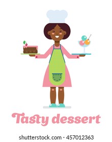 Girl in pink with tasty dessert