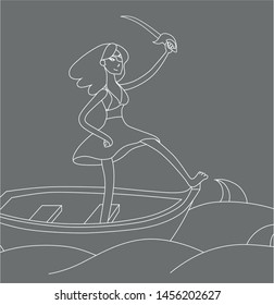 girl pirate on a boat with a sword
