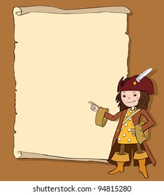 Girl Pirate with scroll. Vector illustration