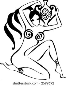 girl with pitcher, logo