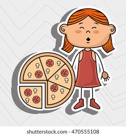 girl pizza fast food vector illustration graphic