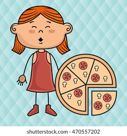 girl pizza fast food vector illustration graphic