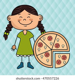 girl pizza fast food vector illustration graphic