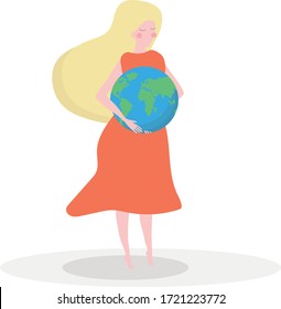 Girl with planet Earth in her hands