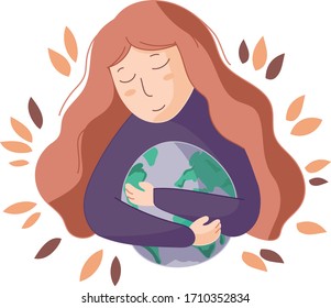 Girl with planet earth. Save the planet, picture about ecology and environmentally friendly