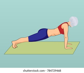 A girl in a plank pose. Vector illustration