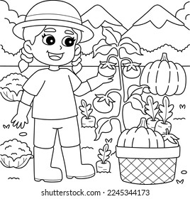 Girl Planting Vegetables Coloring Page for Kids