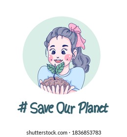 Girl with plants character design of vector. Cartoon illustration style.