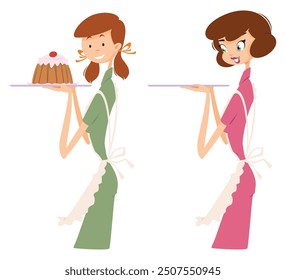 Girl with plate and cupcake. Funny people. Illustration concept template for website, web landing page, banner, presentation, social, poster, promotion or print media.