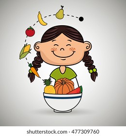 girl plate fruit vegetables