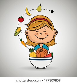 girl plate fruit vegetables