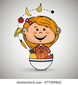 girl plate fruit vegetables