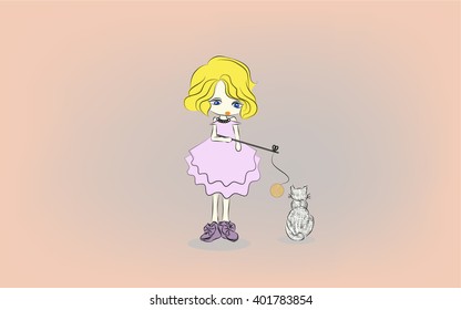 Girl play with cat 