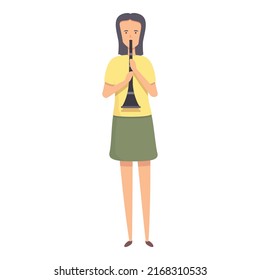 Girl play flute icon cartoon vector. Music school. Singer child