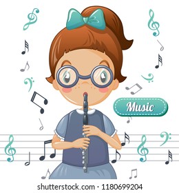 Girl play flute music concept background. Cartoon illustration of girl play flute music vector concept background for web design