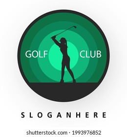 Girl to Play Golf Logo Abstract Swing and Hit the Ball