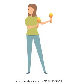 Girl play maracas icon cartoon vector. Music school. Child sing