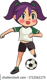girl play soccer, character vector illustration