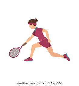 girl player cartoon playing tennis sport game vector illustration