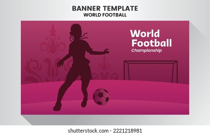 girl player football silhouette banner background world football championship purple theme