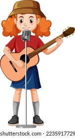 Girl playing acoustic guitar vector illustration