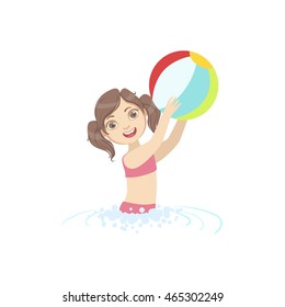 Girl Playing Air Ball In Water